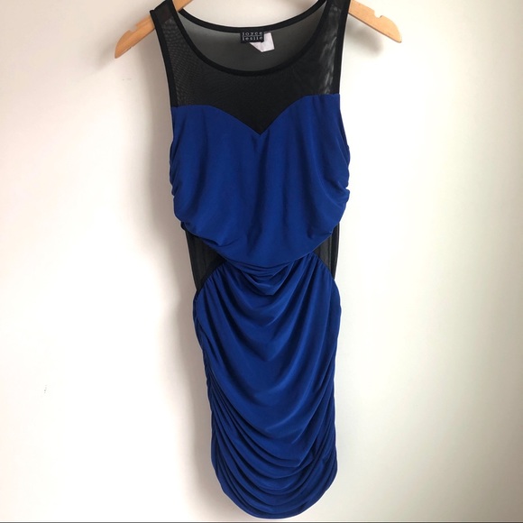 Joyce Leslie blue bodycon dress black mesh cutouts - Picture 2 of 6
